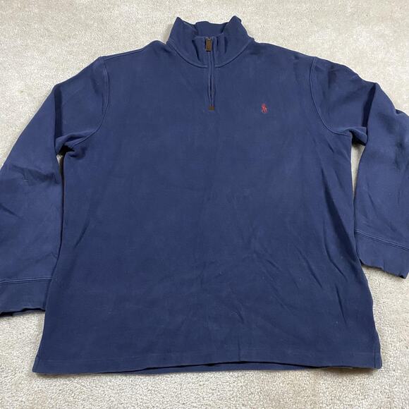 Polo by Ralph Lauren Other - Polo Ralph Lauren Sweater Mens XL Blue 1/4 Zip Mock Neck Cotton Pullover